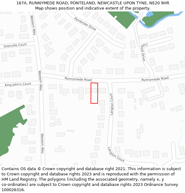 167A, RUNNYMEDE ROAD, PONTELAND, NEWCASTLE UPON TYNE, NE20 9HR: Location map and indicative extent of plot