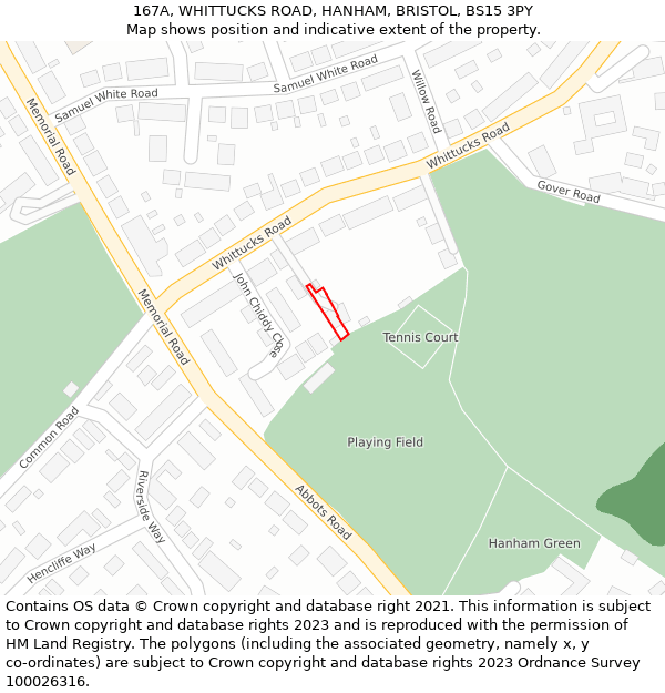 167A, WHITTUCKS ROAD, HANHAM, BRISTOL, BS15 3PY: Location map and indicative extent of plot