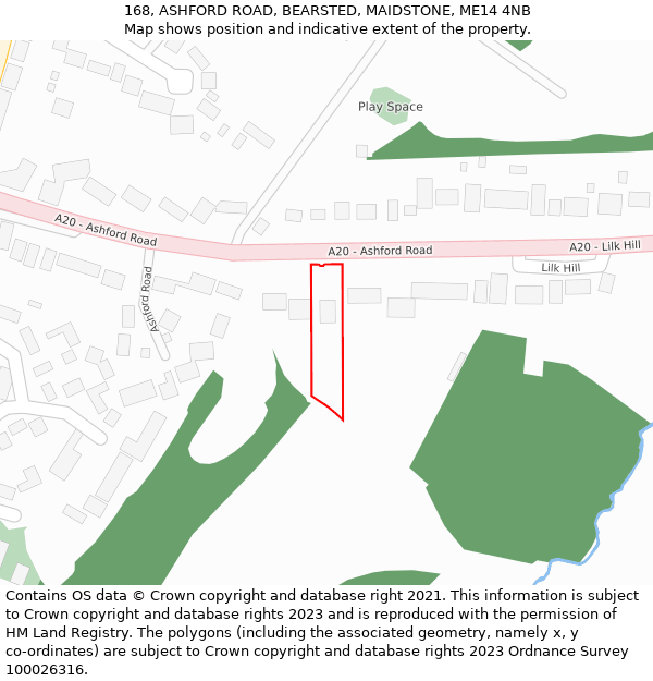 168, ASHFORD ROAD, BEARSTED, MAIDSTONE, ME14 4NB: Location map and indicative extent of plot