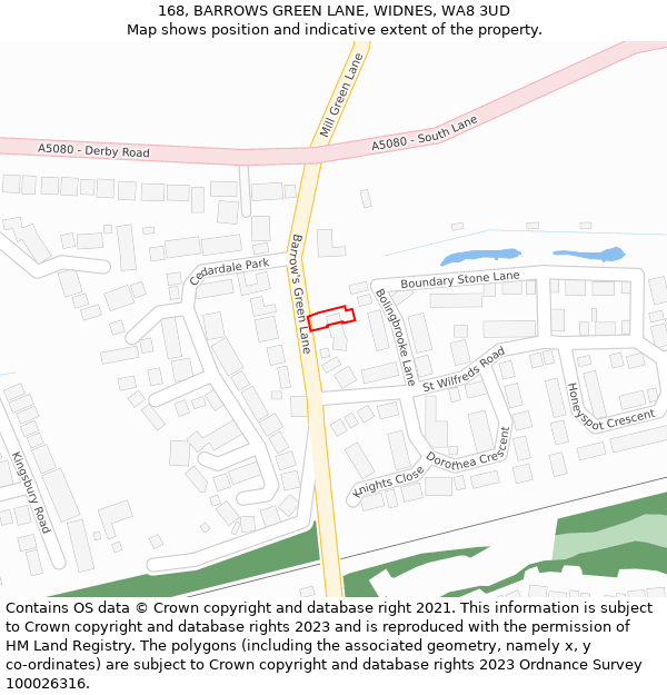 168, BARROWS GREEN LANE, WIDNES, WA8 3UD: Location map and indicative extent of plot