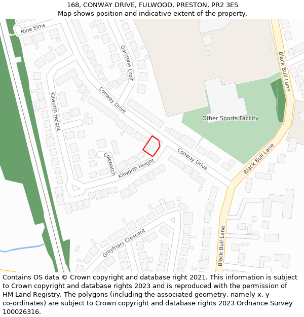 168, CONWAY DRIVE, FULWOOD, PRESTON, PR2 3ES: Location map and indicative extent of plot