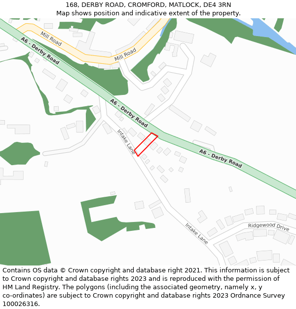168, DERBY ROAD, CROMFORD, MATLOCK, DE4 3RN: Location map and indicative extent of plot