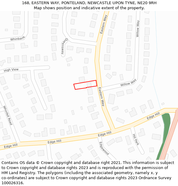 168, EASTERN WAY, PONTELAND, NEWCASTLE UPON TYNE, NE20 9RH: Location map and indicative extent of plot