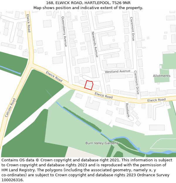 168, ELWICK ROAD, HARTLEPOOL, TS26 9NR: Location map and indicative extent of plot