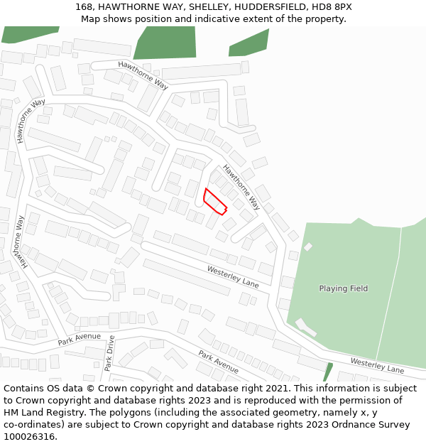 168, HAWTHORNE WAY, SHELLEY, HUDDERSFIELD, HD8 8PX: Location map and indicative extent of plot