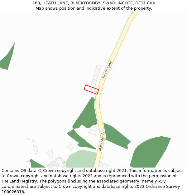 168, HEATH LANE, BLACKFORDBY, SWADLINCOTE, DE11 8AA: Location map and indicative extent of plot