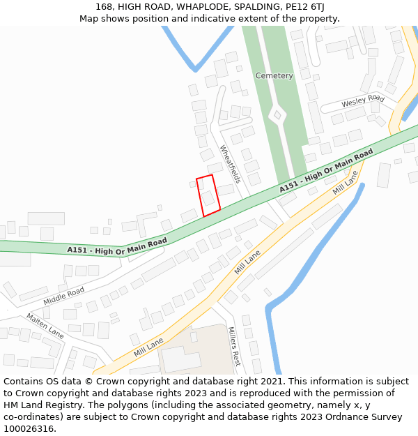 168, HIGH ROAD, WHAPLODE, SPALDING, PE12 6TJ: Location map and indicative extent of plot