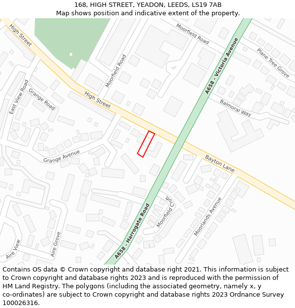 168, HIGH STREET, YEADON, LEEDS, LS19 7AB: Location map and indicative extent of plot