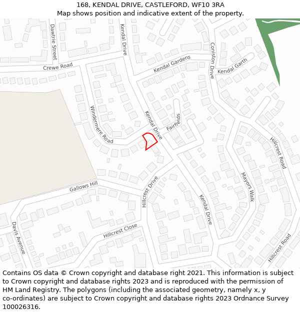 168, KENDAL DRIVE, CASTLEFORD, WF10 3RA: Location map and indicative extent of plot