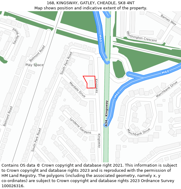 168, KINGSWAY, GATLEY, CHEADLE, SK8 4NT: Location map and indicative extent of plot