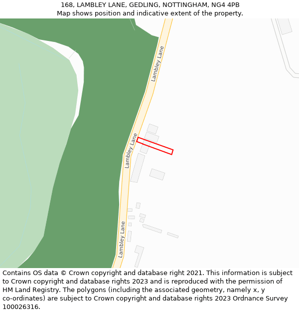168, LAMBLEY LANE, GEDLING, NOTTINGHAM, NG4 4PB: Location map and indicative extent of plot
