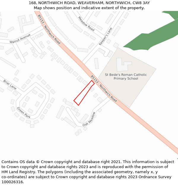 168, NORTHWICH ROAD, WEAVERHAM, NORTHWICH, CW8 3AY: Location map and indicative extent of plot