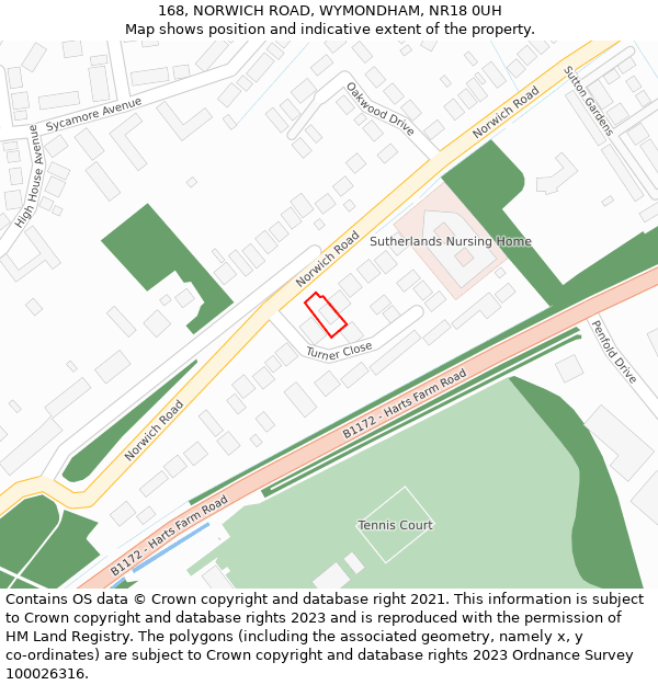 168, NORWICH ROAD, WYMONDHAM, NR18 0UH: Location map and indicative extent of plot
