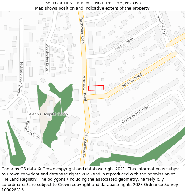 168, PORCHESTER ROAD, NOTTINGHAM, NG3 6LG: Location map and indicative extent of plot