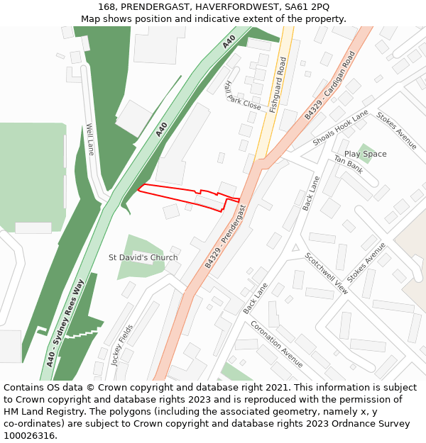 168, PRENDERGAST, HAVERFORDWEST, SA61 2PQ: Location map and indicative extent of plot