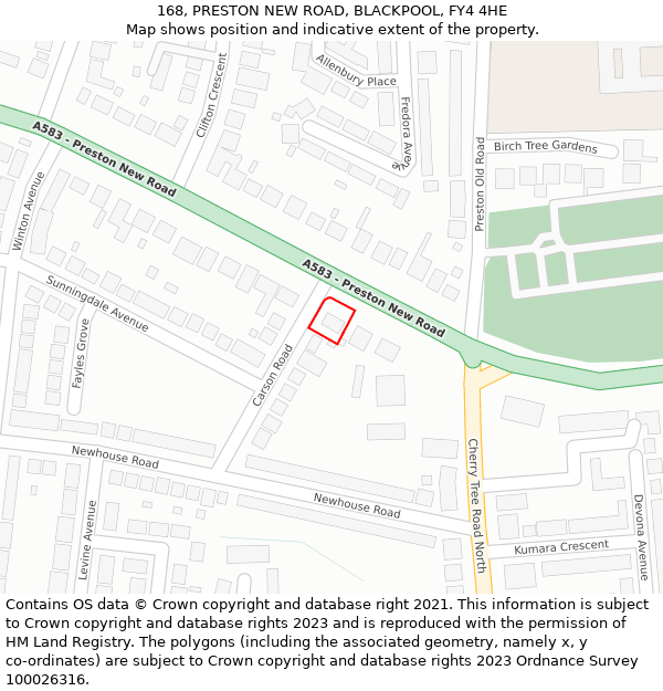 168, PRESTON NEW ROAD, BLACKPOOL, FY4 4HE: Location map and indicative extent of plot