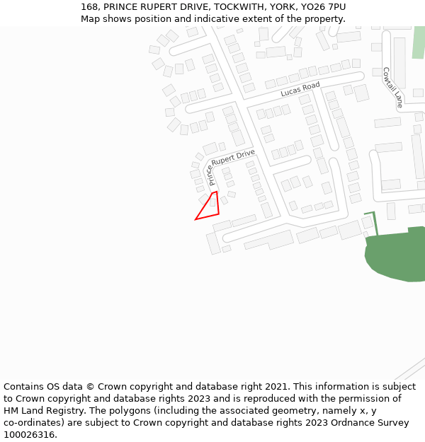 168, PRINCE RUPERT DRIVE, TOCKWITH, YORK, YO26 7PU: Location map and indicative extent of plot