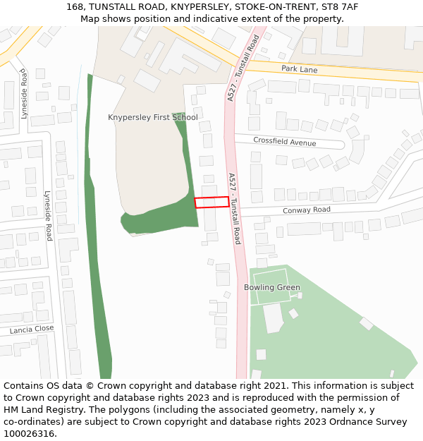 168, TUNSTALL ROAD, KNYPERSLEY, STOKE-ON-TRENT, ST8 7AF: Location map and indicative extent of plot