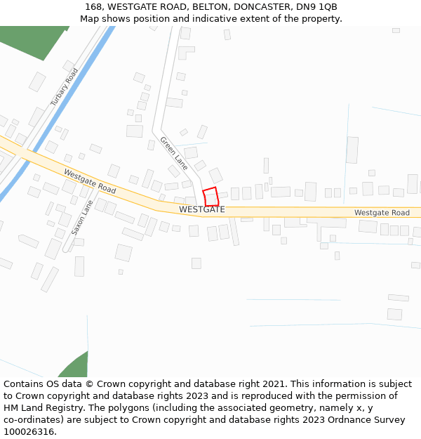 168, WESTGATE ROAD, BELTON, DONCASTER, DN9 1QB: Location map and indicative extent of plot