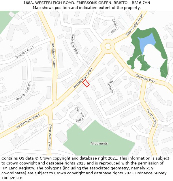 168A, WESTERLEIGH ROAD, EMERSONS GREEN, BRISTOL, BS16 7AN: Location map and indicative extent of plot