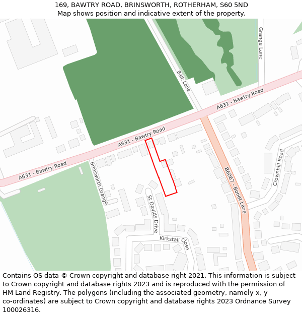 169, BAWTRY ROAD, BRINSWORTH, ROTHERHAM, S60 5ND: Location map and indicative extent of plot