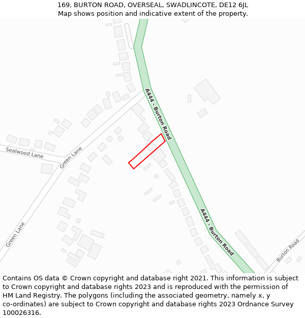 169, BURTON ROAD, OVERSEAL, SWADLINCOTE, DE12 6JL: Location map and indicative extent of plot