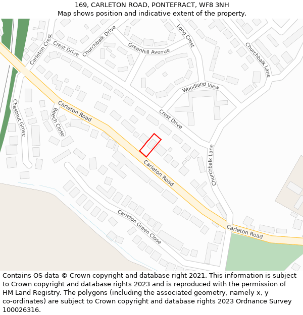 169, CARLETON ROAD, PONTEFRACT, WF8 3NH: Location map and indicative extent of plot