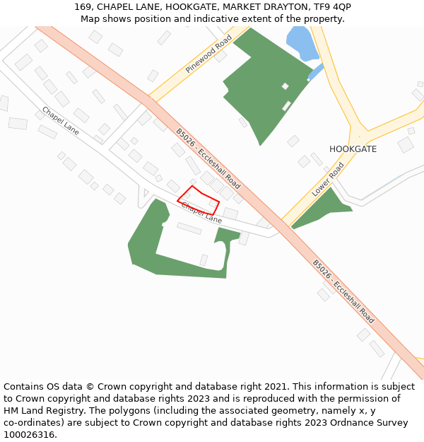 169, CHAPEL LANE, HOOKGATE, MARKET DRAYTON, TF9 4QP: Location map and indicative extent of plot