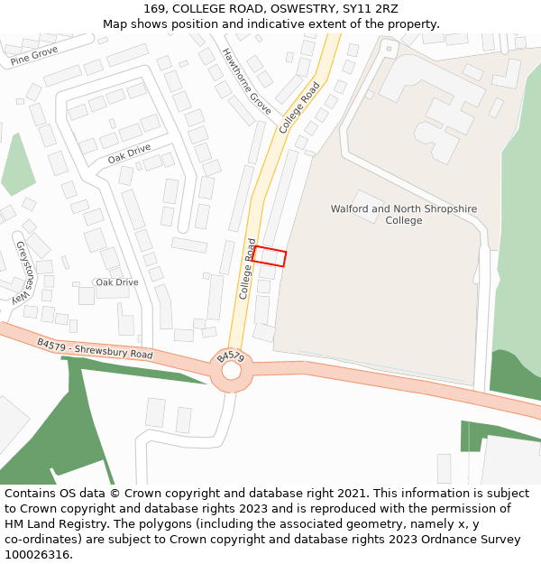 169, COLLEGE ROAD, OSWESTRY, SY11 2RZ: Location map and indicative extent of plot