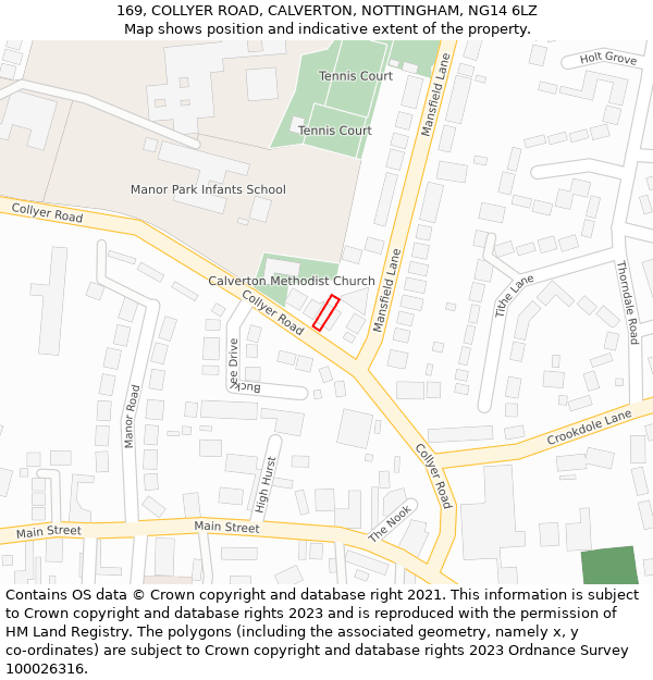 169, COLLYER ROAD, CALVERTON, NOTTINGHAM, NG14 6LZ: Location map and indicative extent of plot