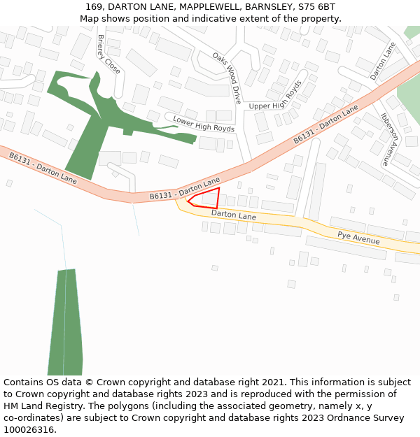 169, DARTON LANE, MAPPLEWELL, BARNSLEY, S75 6BT: Location map and indicative extent of plot