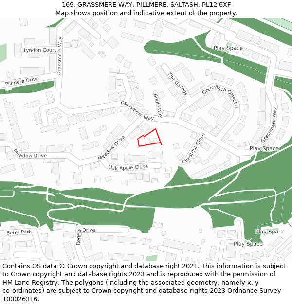 169, GRASSMERE WAY, PILLMERE, SALTASH, PL12 6XF: Location map and indicative extent of plot