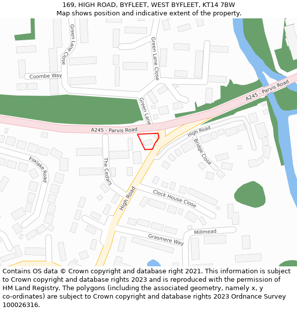 169, HIGH ROAD, BYFLEET, WEST BYFLEET, KT14 7BW: Location map and indicative extent of plot