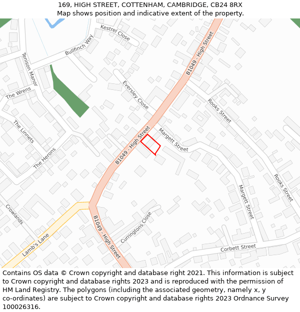 169, HIGH STREET, COTTENHAM, CAMBRIDGE, CB24 8RX: Location map and indicative extent of plot