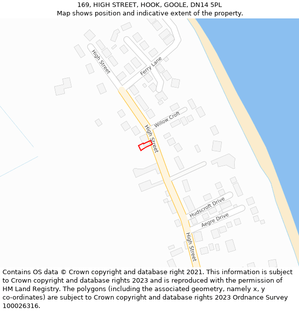 169, HIGH STREET, HOOK, GOOLE, DN14 5PL: Location map and indicative extent of plot