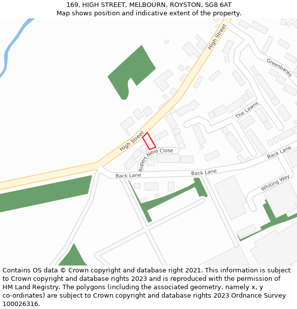 169, HIGH STREET, MELBOURN, ROYSTON, SG8 6AT: Location map and indicative extent of plot