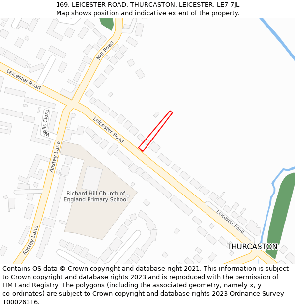169, LEICESTER ROAD, THURCASTON, LEICESTER, LE7 7JL: Location map and indicative extent of plot