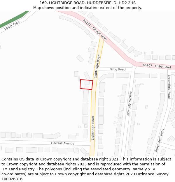 169, LIGHTRIDGE ROAD, HUDDERSFIELD, HD2 2HS: Location map and indicative extent of plot