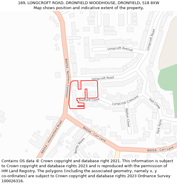 169, LONGCROFT ROAD, DRONFIELD WOODHOUSE, DRONFIELD, S18 8XW: Location map and indicative extent of plot