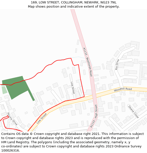 169, LOW STREET, COLLINGHAM, NEWARK, NG23 7NL: Location map and indicative extent of plot