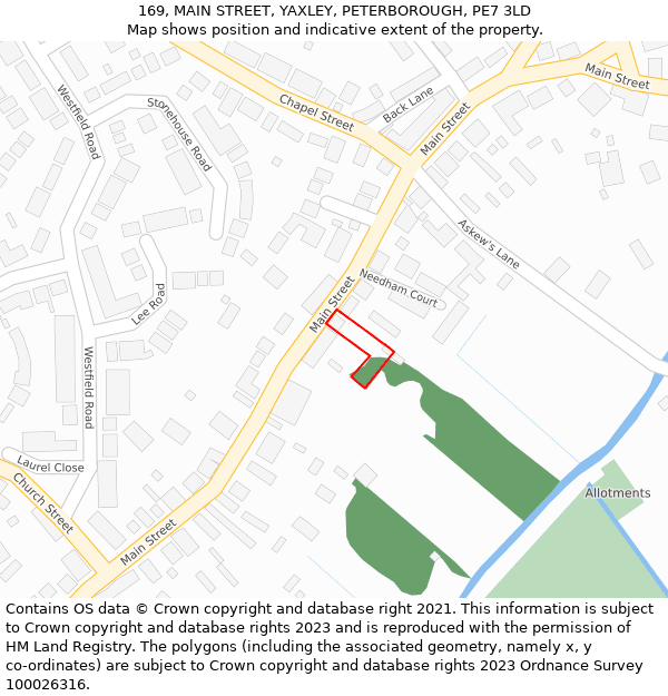 169, MAIN STREET, YAXLEY, PETERBOROUGH, PE7 3LD: Location map and indicative extent of plot