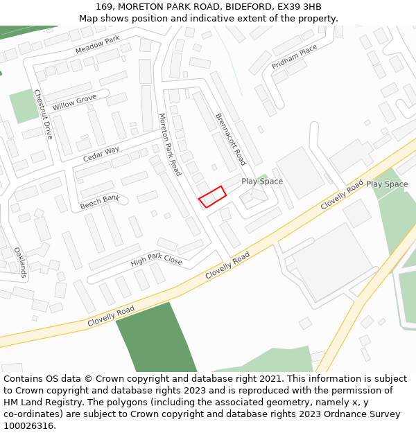 169, MORETON PARK ROAD, BIDEFORD, EX39 3HB: Location map and indicative extent of plot