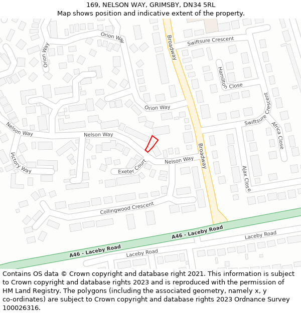 169, NELSON WAY, GRIMSBY, DN34 5RL: Location map and indicative extent of plot