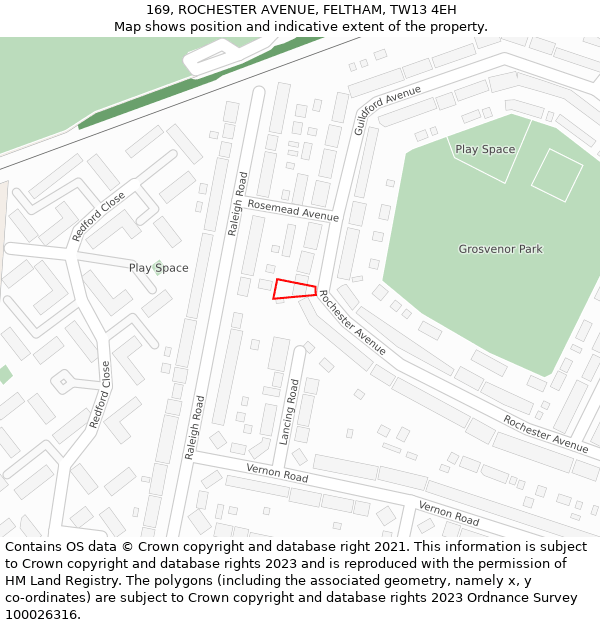 169, ROCHESTER AVENUE, FELTHAM, TW13 4EH: Location map and indicative extent of plot