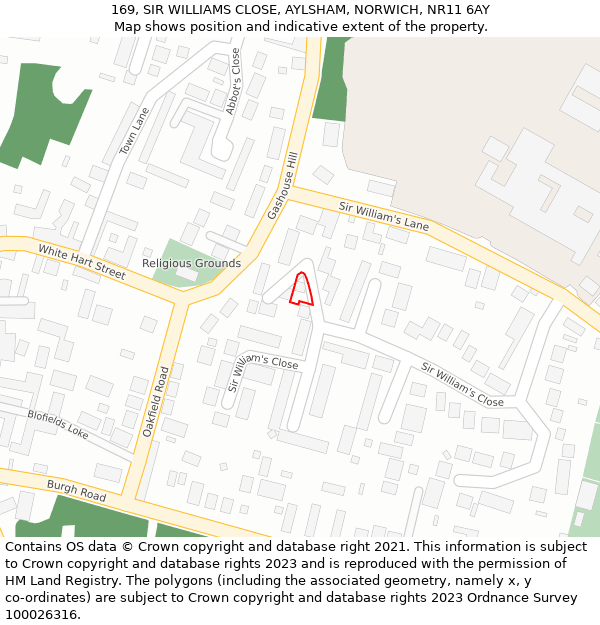 169, SIR WILLIAMS CLOSE, AYLSHAM, NORWICH, NR11 6AY: Location map and indicative extent of plot