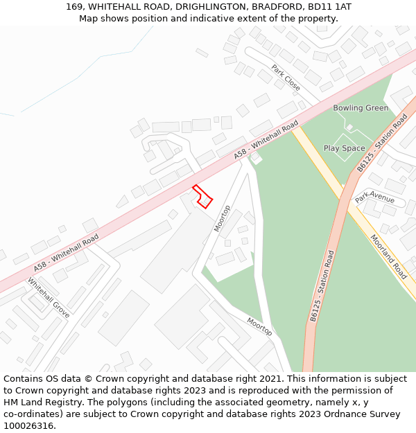 169, WHITEHALL ROAD, DRIGHLINGTON, BRADFORD, BD11 1AT: Location map and indicative extent of plot