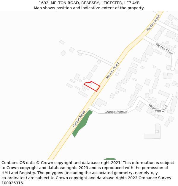 1692, MELTON ROAD, REARSBY, LEICESTER, LE7 4YR: Location map and indicative extent of plot