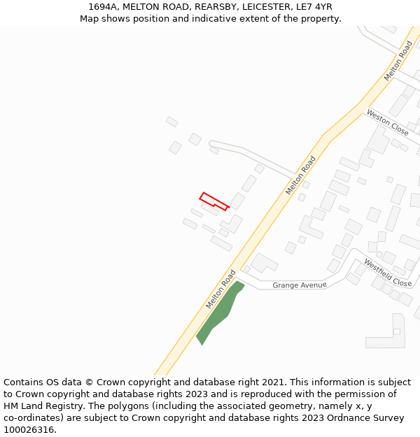 1694A, MELTON ROAD, REARSBY, LEICESTER, LE7 4YR: Location map and indicative extent of plot