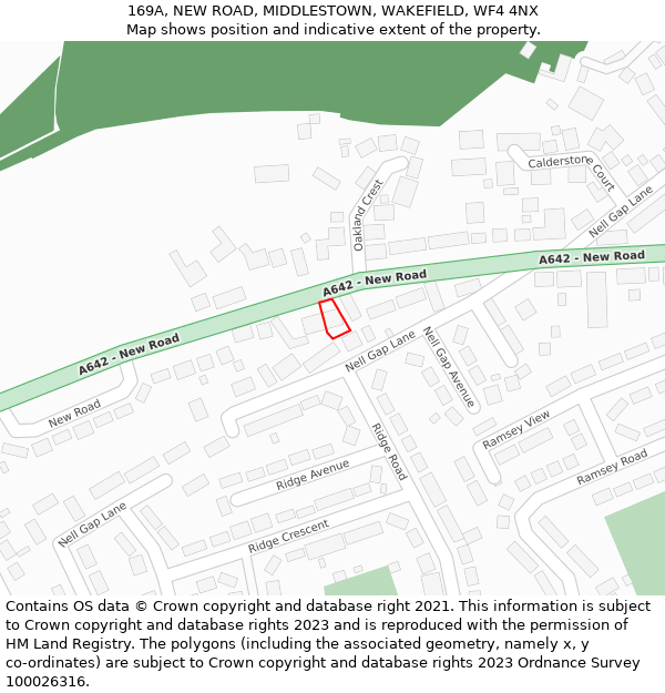 169A, NEW ROAD, MIDDLESTOWN, WAKEFIELD, WF4 4NX: Location map and indicative extent of plot