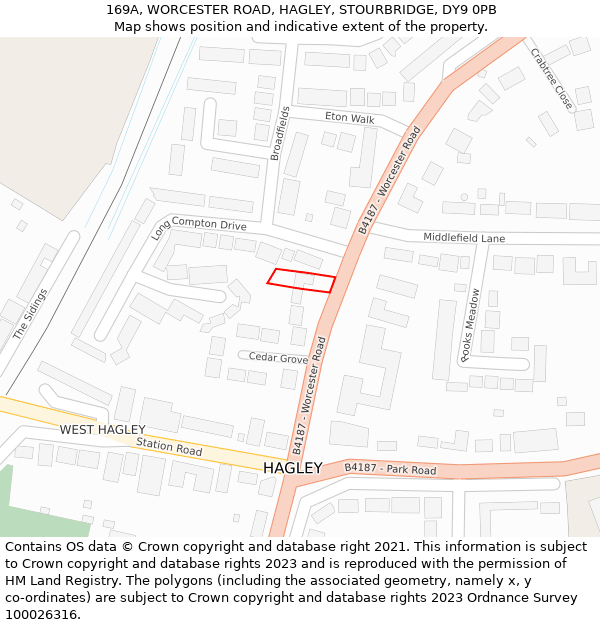 169A, WORCESTER ROAD, HAGLEY, STOURBRIDGE, DY9 0PB: Location map and indicative extent of plot